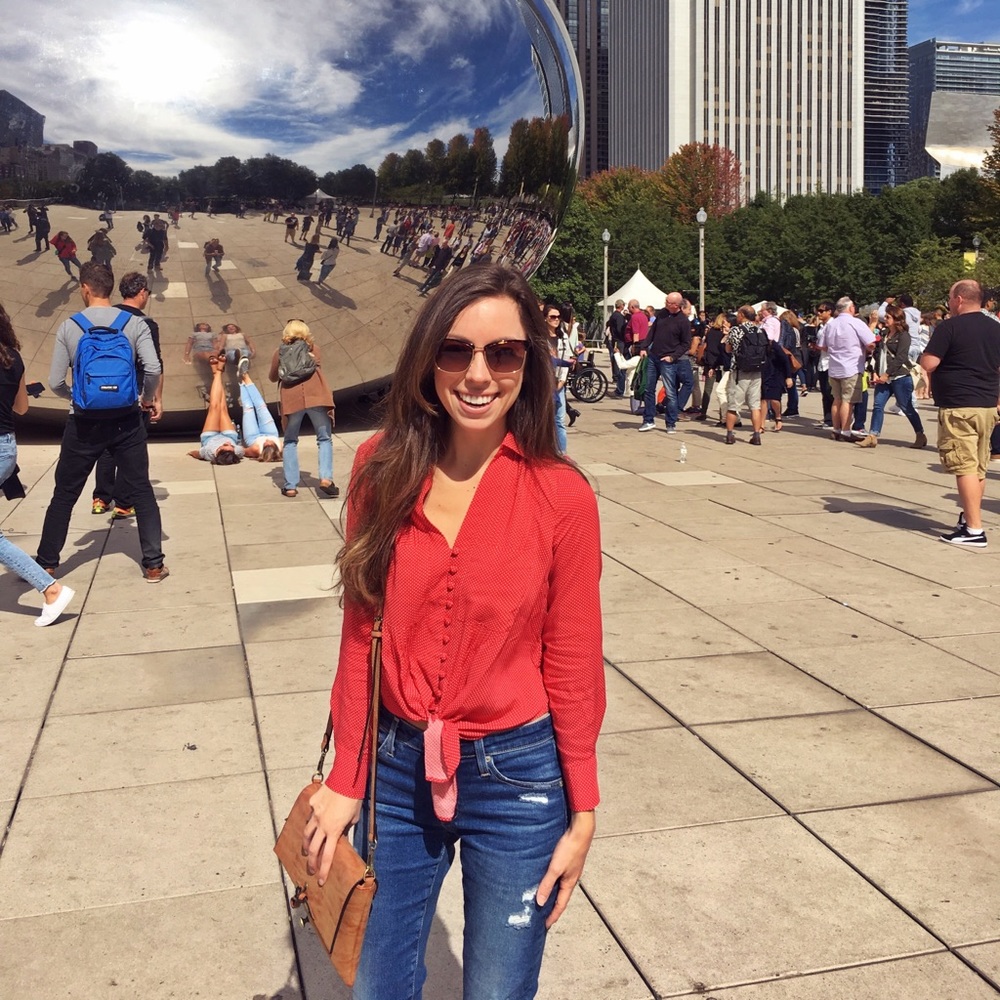 Anthropologie red polka dot button down